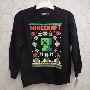 Nwt Boys' Minecraft Holiday Christmas Pullover Sweatshirt - Black XS